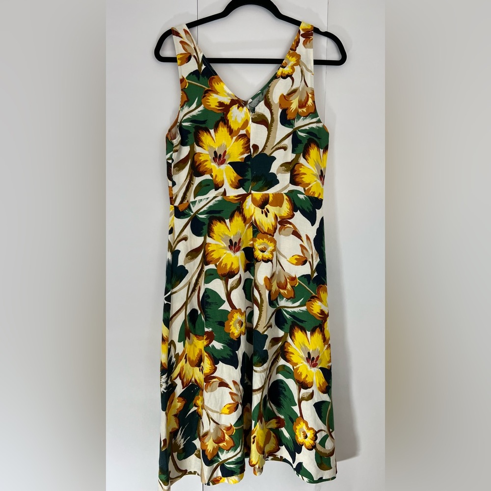 Ann Taylor Factory Floral Sleeveless Midi Summer Casual Linen Dress - Picture 3 of 8